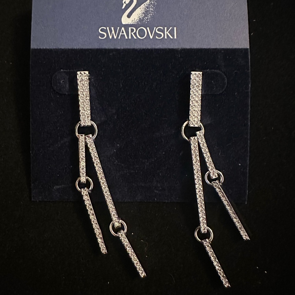 Swarovski Silver Crystal Multi-Bar Drop Earrings